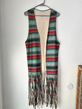 Crazy Train Vest Womens OS  Aztec  Fringe Boho Southwestern 1 missing stud
